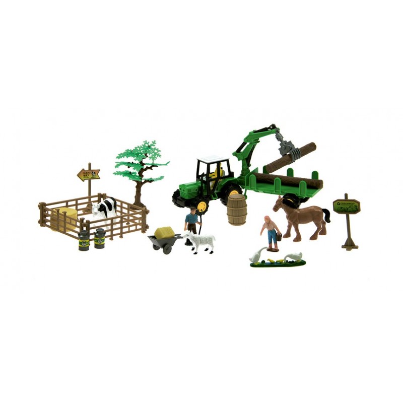 Valisette ferme avec tracteur, remorque, personnages, animaux et décors