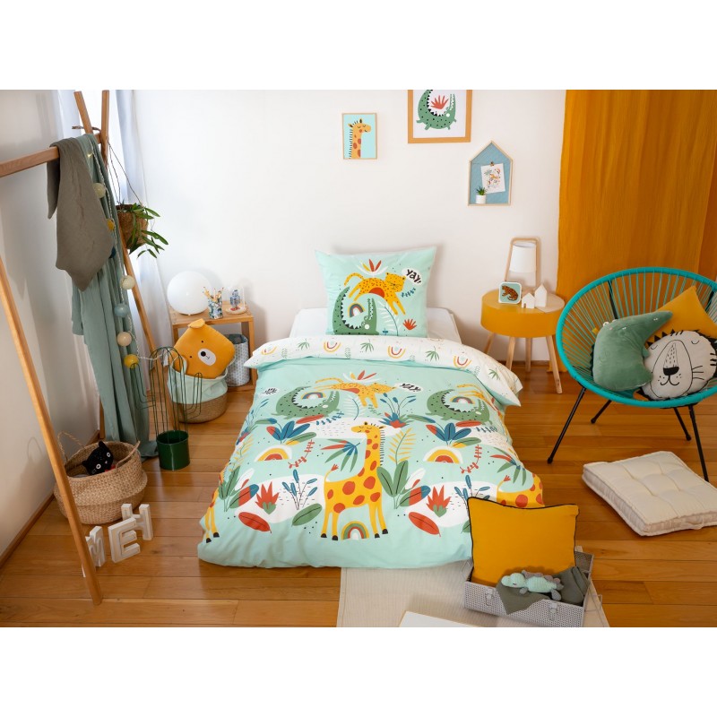 Parure de lit enfant Safari - 100% coton adouci 57 fils - 140 x 200 cm