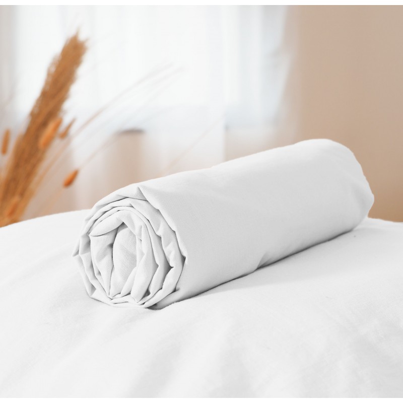 Drap housse - 100% coton lavé 57 fils - 140 x 190 cm - Blanc