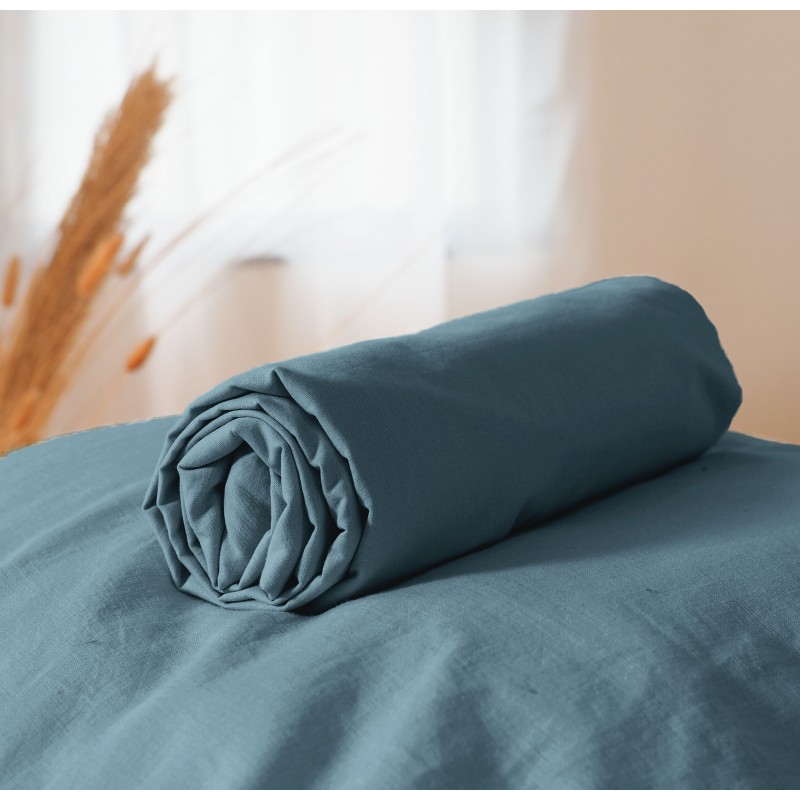 Drap housse - 100% coton lavé 57 fils - 140 x 190 cm - Marine