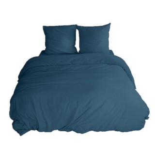 Parure de lit - 100% microfibre lavée - 220 x 240 cm - Bleu nuit