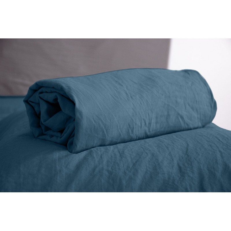 Drap housse - 100% microfibre lavée - 140 x 190 cm - Bleu nuit