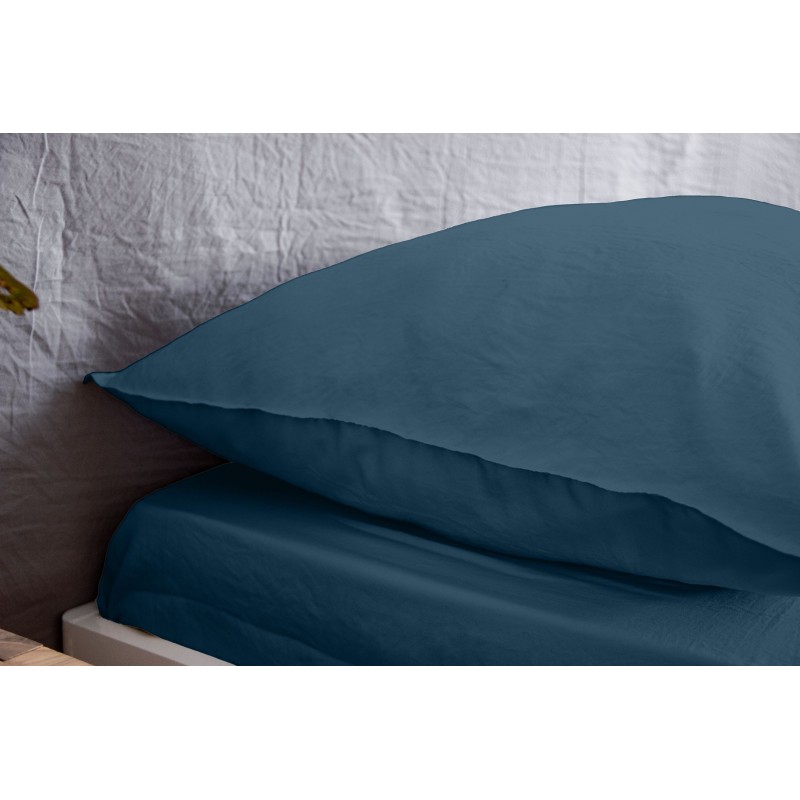 Drap housse - 100% microfibre lavée - 140 x 190 cm - Bleu nuit