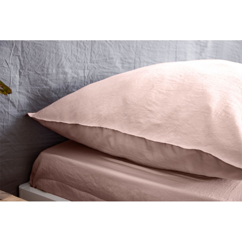 Drap housse - 100% microfibre lavée - 140 x 190 cm - Rose poudré