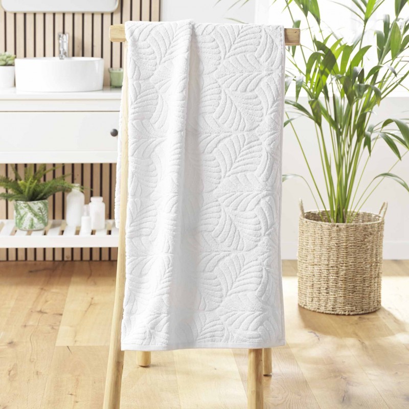 Drap de bain OCALA - Eponge ciselée unie 450 g/m² - 90 x 150 cm - Blanc