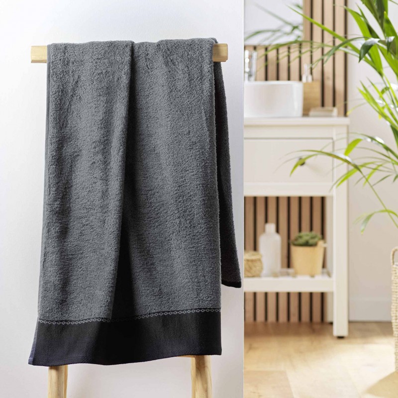 Drap de bain SARASO - Eponge jacquard 450 g/m² - 90 x 150 cm - Anthracite