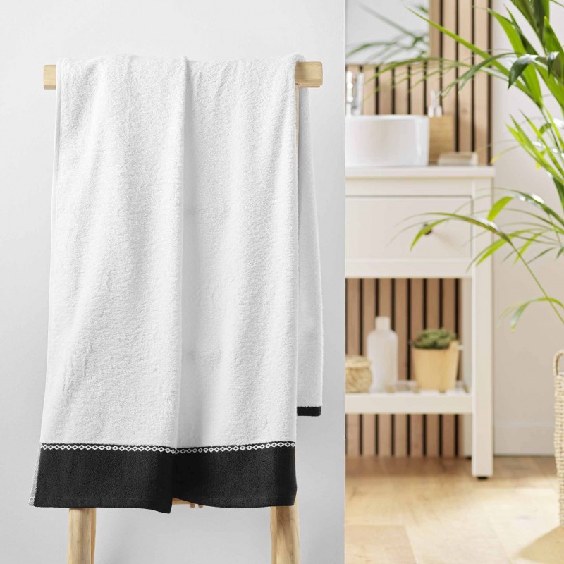 Drap de bain SARASO - Eponge jacquard 450 g/m² - 90 x 150 cm - Blanc