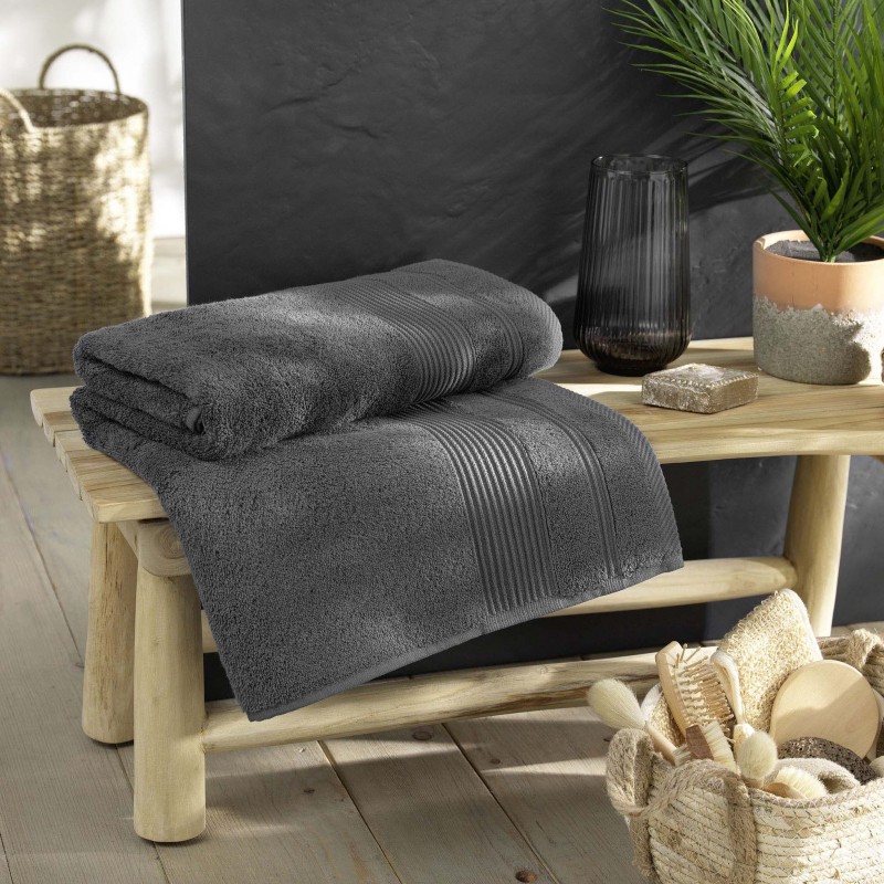 Drap de bain DAYTA - Eponge unie 500 g/m² - 90 x 150 cm - Anthracite