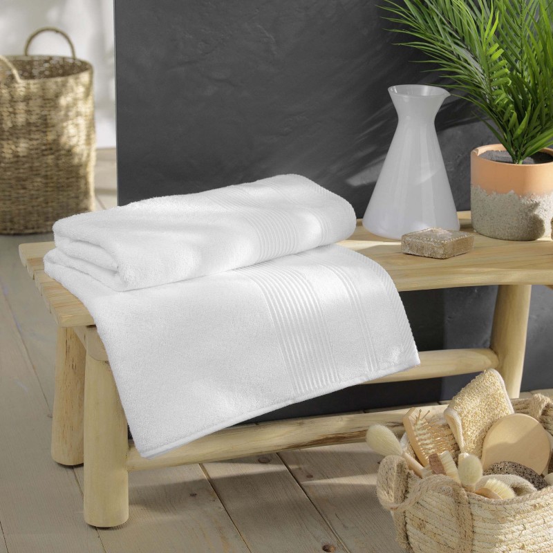 Drap de bain DAYTA - Eponge unie 500 g/m² - 90 x 150 cm - Blanc