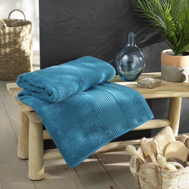 Drap de bain DAYTA - Eponge unie 500 g/m² - 90 x 150 cm - Bleu paon