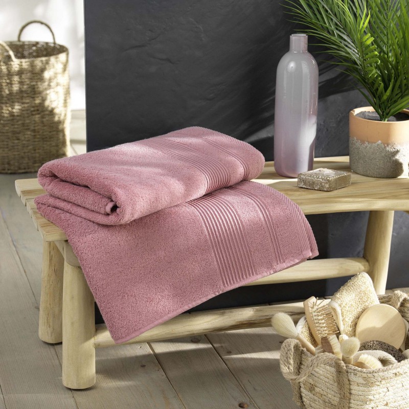 Drap de bain DAYTA - Eponge unie 500 g/m² - 90 x 150 cm - Bois de rose