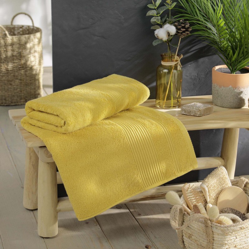 Drap de bain DAYTA - Eponge unie 500 g/m² - 90 x 150 cm - Mimosa