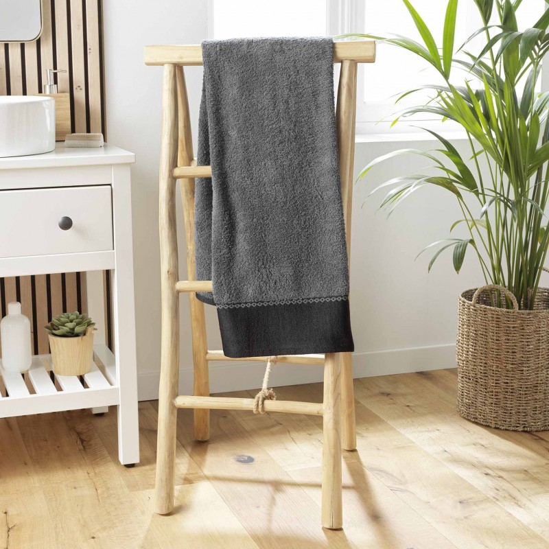 Drap de douche SARASO - Eponge jacquard 450 g/m² - 70 x 130 cm - Anthracite