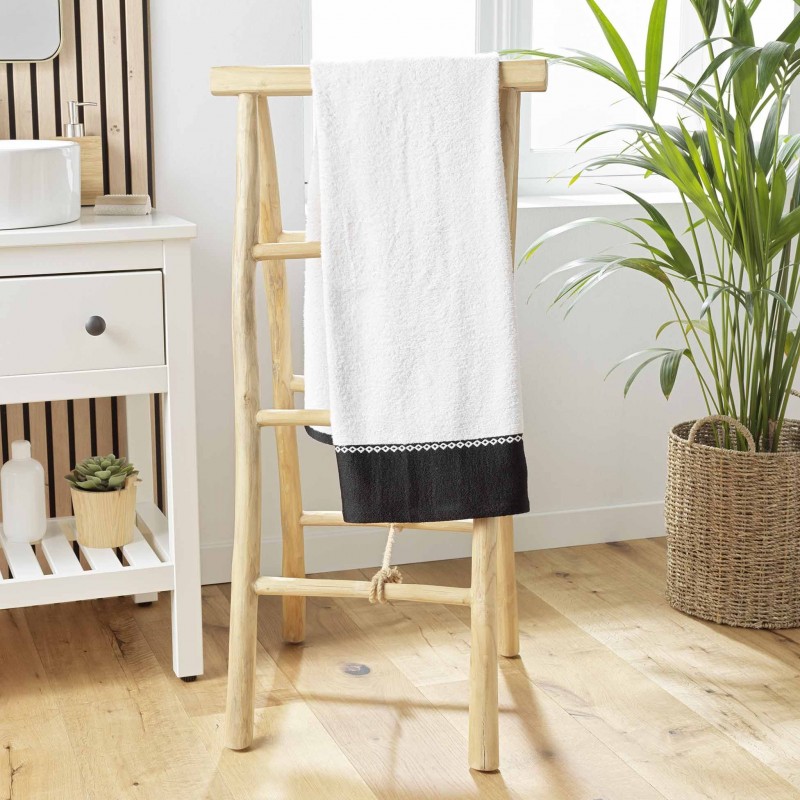 Drap de douche SARASO - Eponge jacquard 450 g/m² - 70 x 130 cm - Blanc