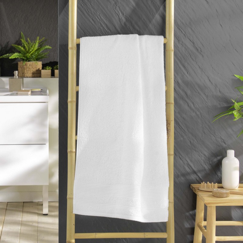 Drap de douche DAYTA - Eponge unie 500 g/m² - 70 x 130 cm - Blanc