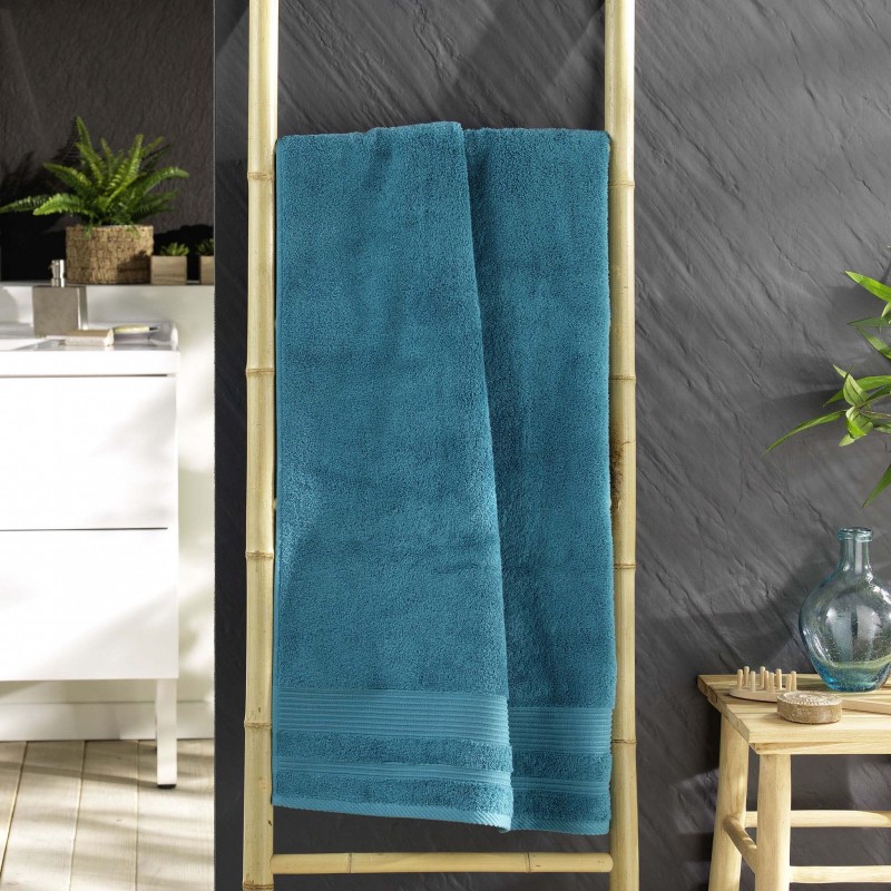 Drap de douche DAYTA - Eponge unie 500 g/m² - 70 x 130 cm - Bleu paon