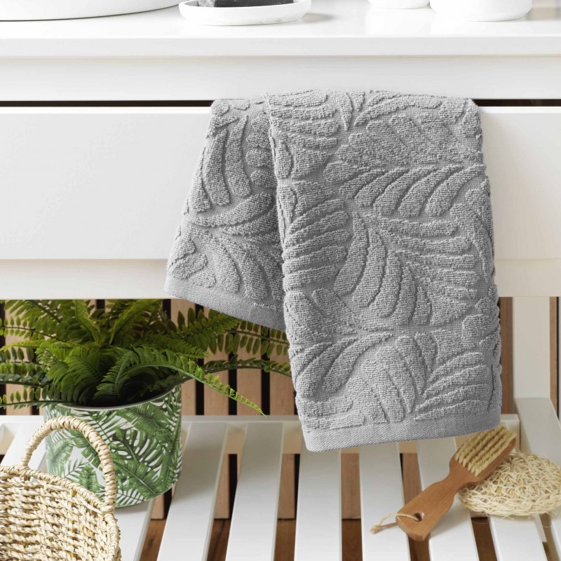 Serviette de toilette OCALA - Eponge ciselée unie 450 g/m² - 50 x 90 cm - Gris clair