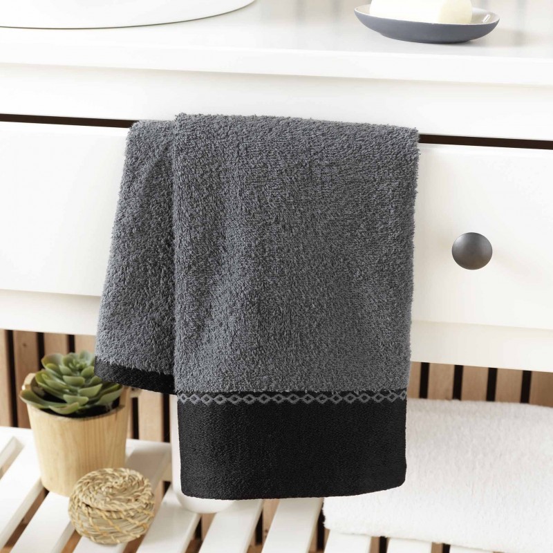 Serviette de toilette SARASO - Eponge jacquard 450 g/m² - 50 x 90 cm - Anthracite