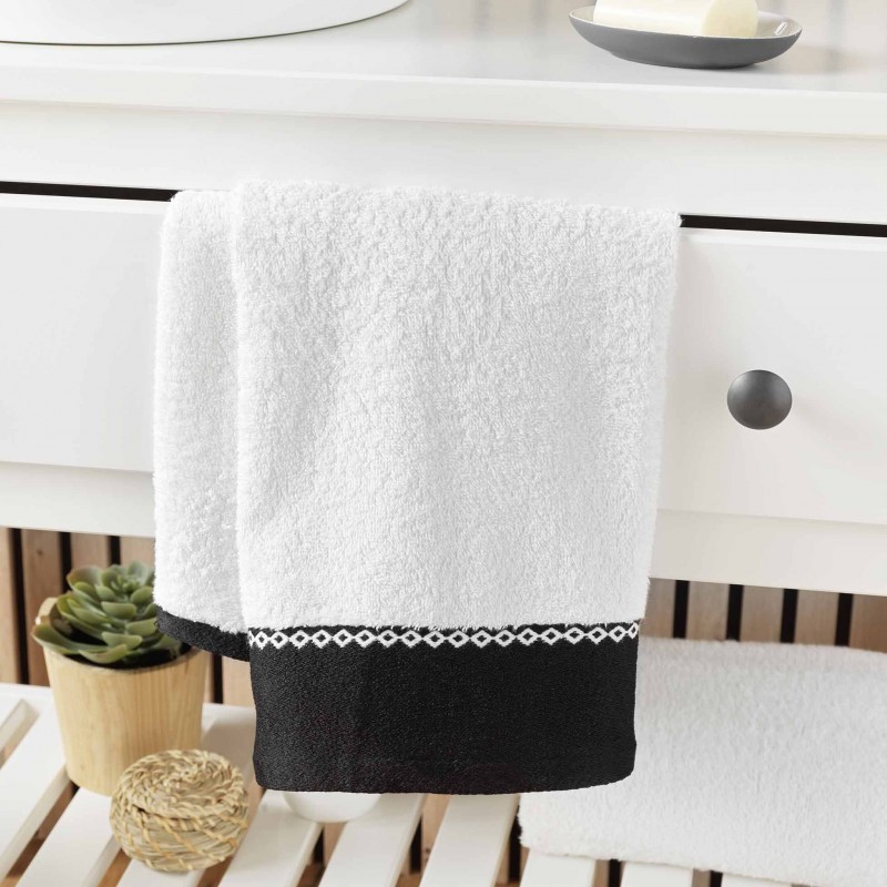 Serviette de toilette SARASO - Eponge jacquard 450 g/m² - 50 x 90 cm - Blanc