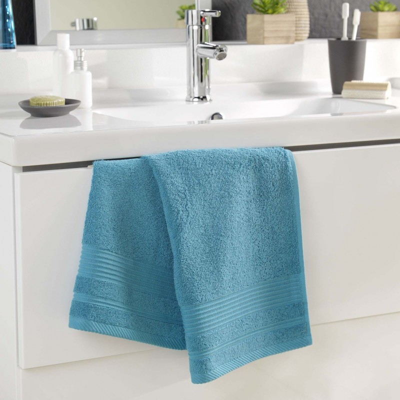 Serviette de toilette DAYTA - Eponge unie 500 g/m² - 50 x 90 cm - Bleu paon