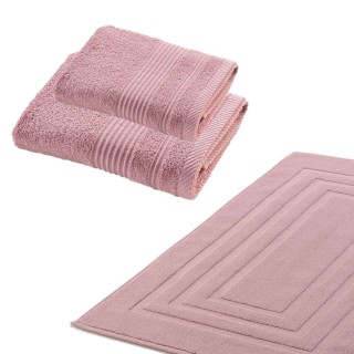 Parure de bain 3 pièces (1 drap de douche, 1 serviette de toilette, 1 tapis de bain) DAYTA - Bois de rose