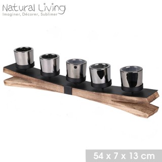 Bougeoir avec support en bois et métal Natural Living - Noir