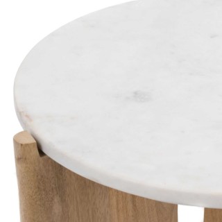 Bout de canapé Harmonie en marbre et bois - Beige et blanc