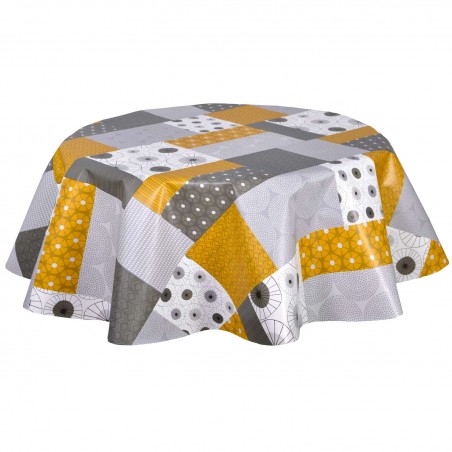 Nappe Ronde Toile Cirée - Motif Carreaux Ciment Gris - Diamètre 178 Cm