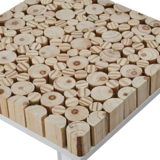 Set de 2 sellettes gigognes effet rondin de bois en bois et métal - Blanc et marron