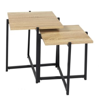 Lot de 2 tables gigognes en bois et métal Kalo - Marron et noir