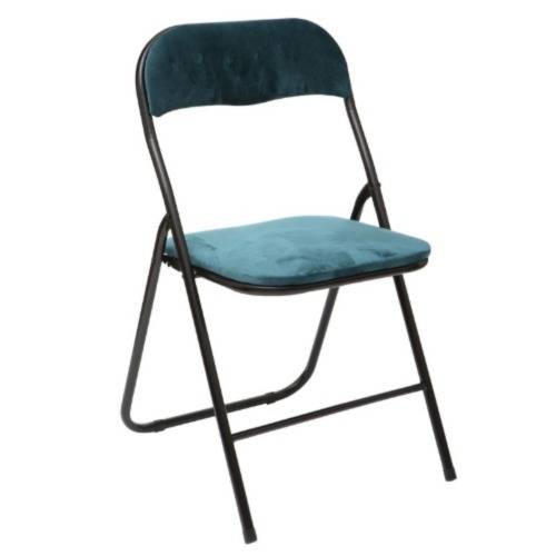 chaise pliante effet velours bleu